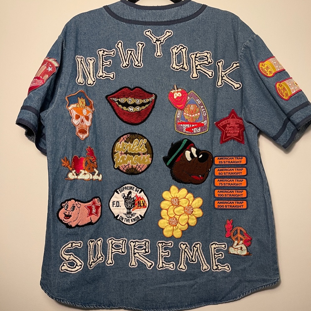 Supreme patches denim baseball jersey
